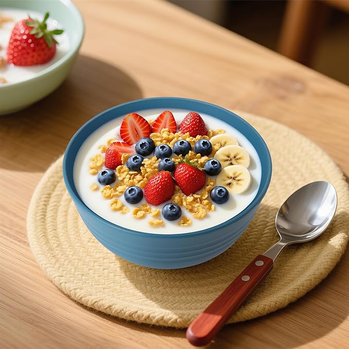 Wrova Wheat Straw Camping Bowls Sets of 6,Unbreakable 26oz Lightweight Bowls Sets for Outdoors Activity,Breakfast Bowls for Cereal and Salad.Vibrant Series