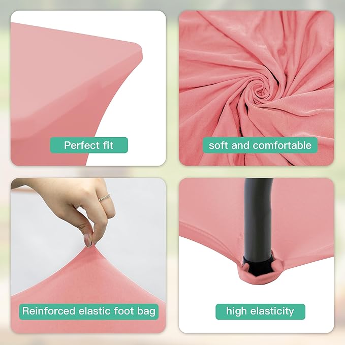 8FT Table Cloth for Rectangular Fitted Events Stretch Pink Table Covers Washable Spandex Tablecloth Protector for Party, Wedding, Cocktail, Banquet, Festival