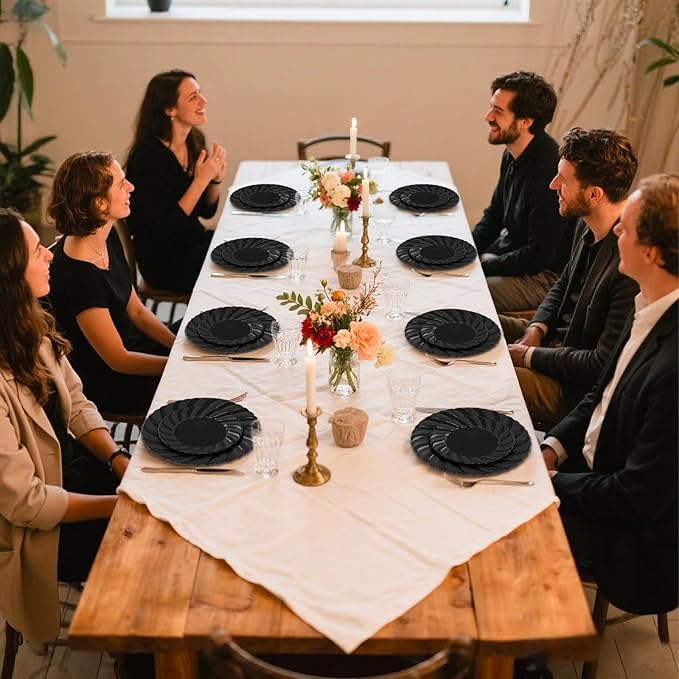 U-QE 60 Pcs Black Plastic Plates for Party – Black Plastic Disposable Heavy Duty – Include 30 10.25" Dinner & 30 7.25" Dessert Plate - Perfect for Parties, Weddings