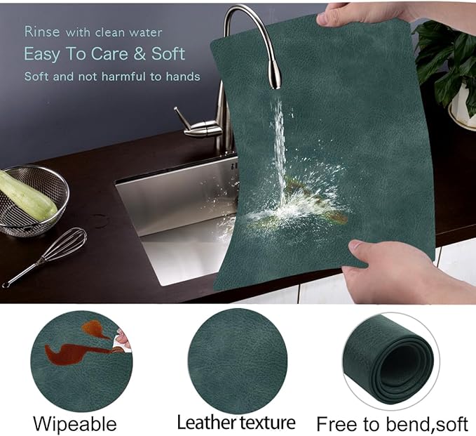 Faux Leather Eco-Friendly Table mats with Rounded Corners for Kitchen Set of 4,Oilproof&Stain Resistant Table Mats,Washable,Heat-Resistant,Non-Slip Wipeable for Dining Table Decor (Light-Navy)