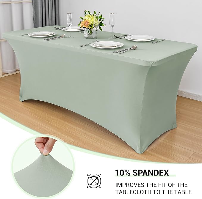 Obstal 6 Pack Stretch Spandex Table Covers for 6 Foot Tables - 6 FT Rectangular Fitted Tablecloth Protector for Wedding, Banquet, Party (Sage Green, 72'' Length x 30'' Width x 30'' Height)