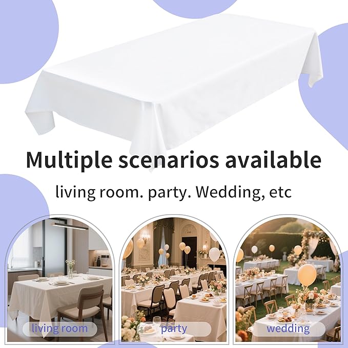 BIGTONE 2 Pack Polyester Tablecloth White 60 x 102 Inch, Wrinkle Resistant Table Cloth for 6 Feet Rectangle Tables, Stain and Washable Table Cover for Dinning Wedding Banquet Restaurant Party