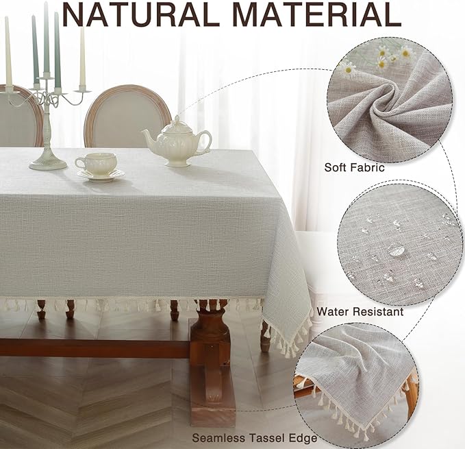 JIALE Textured Tablecloth, Heavy Duty Linen Style Farmhouse Table Cloth Rectangle Table, Wrinkle-Free Washable Waterproof Table Cover for Kitchen, Dining, Parties, 55"x120", Light Brown