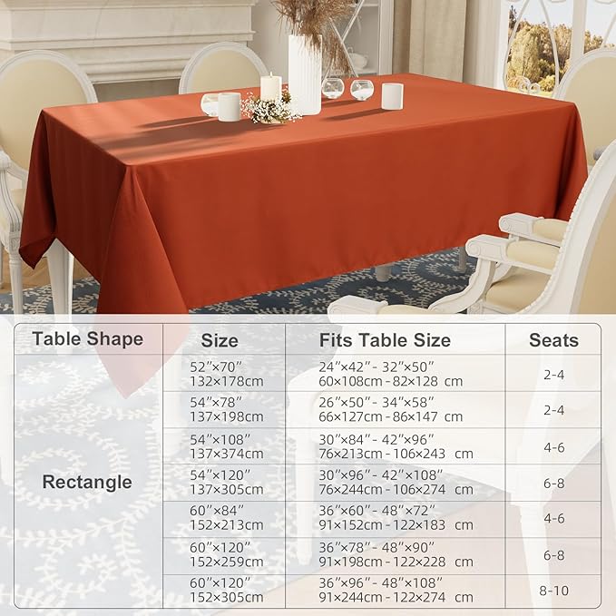Smiry Rectangle Table Cloth, Waterproof Anti-Scratch Polyester Tablecloth, Decorative Washable Fabric Table Cover for Dining, Buffet, Parties and Outdoor, 60x102, Rust