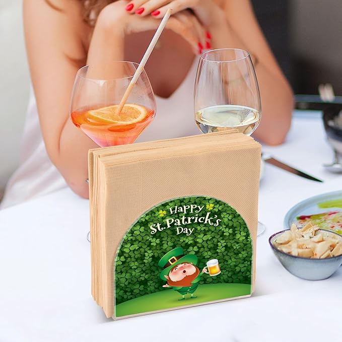 Napkin Holder Shamrocks Patrick Day Crystal Clear Acrylic Napkin Holders,Green Paper Napkin Holder Dining Table Dispenser for Kitchen Restaurant Home Decor Bar Accessories