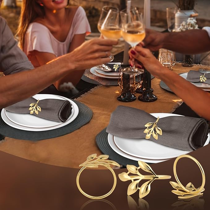 20 PCS High End Gold Leaf Shaped Napkin Rings - Suitable for Hotel Table Setting/Banquet Tableware/Home Dining Table Decoration.