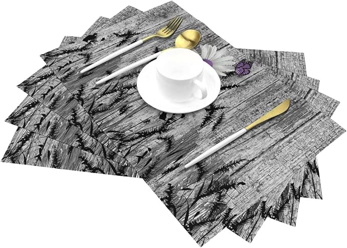 Placemats Set of 6 Rustic Floral Place Mats Farmhouse Daisy Woven Table Mats Washable Purple White Flower PVC Placemat for Dining Kitchen Decor Indoor Outdoor, 12 x 18 Inch