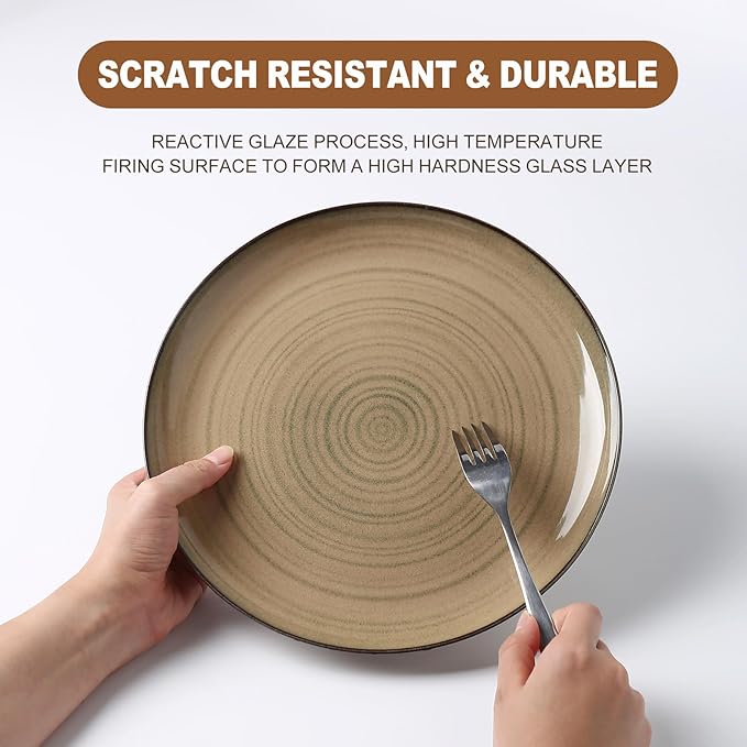 Ceramic Dinnerware 12 Pieces Dinnerware Sets Cereal Bowls Reactive Change Glaze Dish Sets, Modern Stoneware Dishe