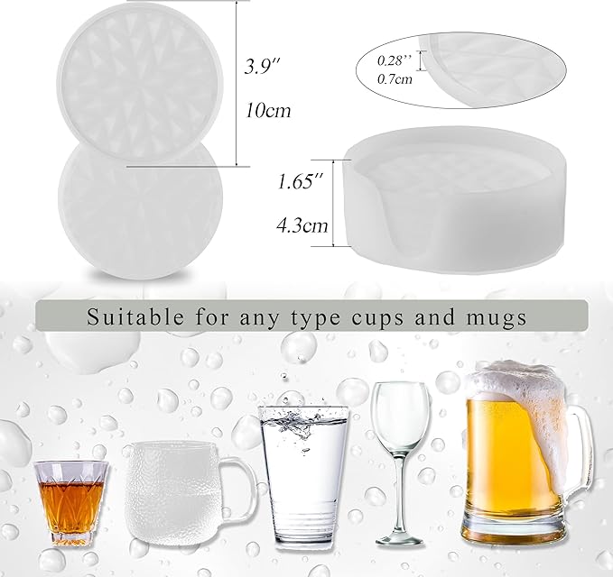 Silicone Coasters for Drinks[6 Pack]- Cup Mat with Holder for Tabletop Protection-Non-Slip, Non-Stick, Coffee Table Decor, Great Gift for Any Occasion, Translucent