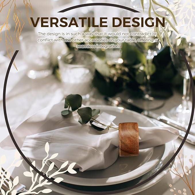 Zhehao 50 Pcs Wood Napkin Rings Bulk Acacia Handmade Dining Table Napkin Holder Buckles for Winter Spring Valentine's Day Wedding Dinner Harvest Holiday Table Decoration(Round,Brown)