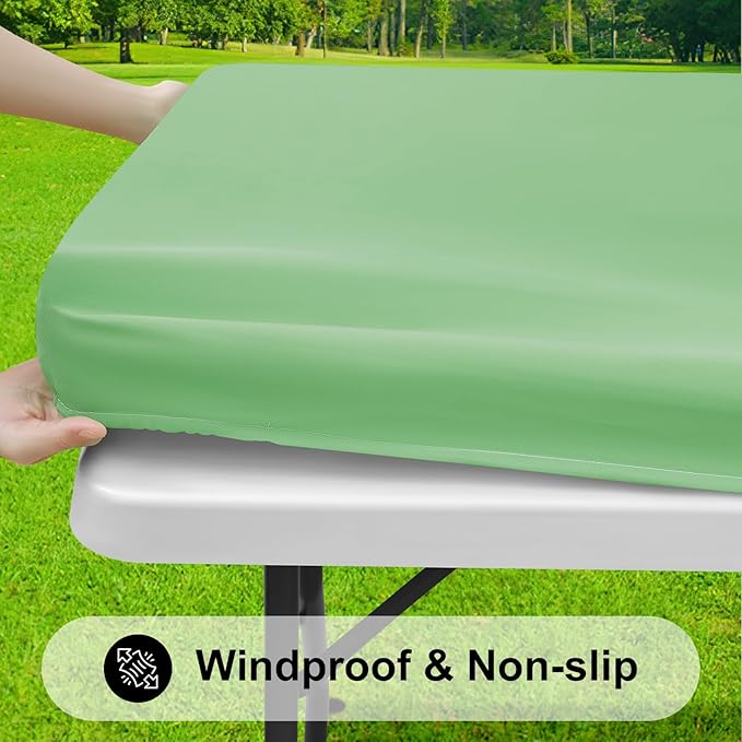 Smiry Rectangle Tablecloth, Elastic Fitted Flannel Backed Vinyl Tablecloths for 8ft Folding Tables, Waterproof Wipeable Table Covers for Indoor, Outdoor, Picnic and Camping (Sage Green, 30"x96")