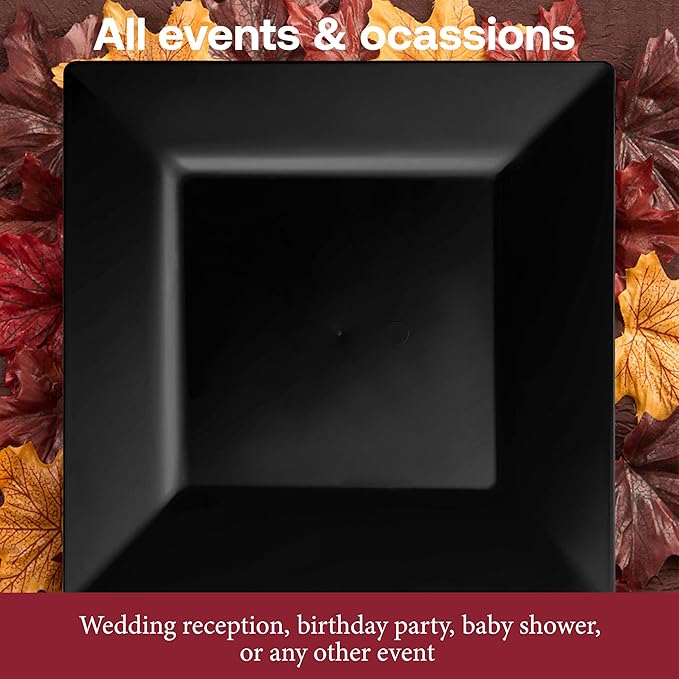 Smarty Had A Party 240 Small Disposable Plastic Plates, Heavy Duty Black 4.5" Pastry Square Plates, Bulk Party Supplies for All Occasions
