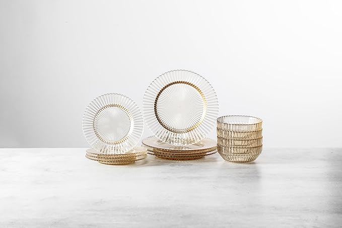 Fortessa Archie Glass, 12 Piece Dinnerware Set (Service for 4), Ginger