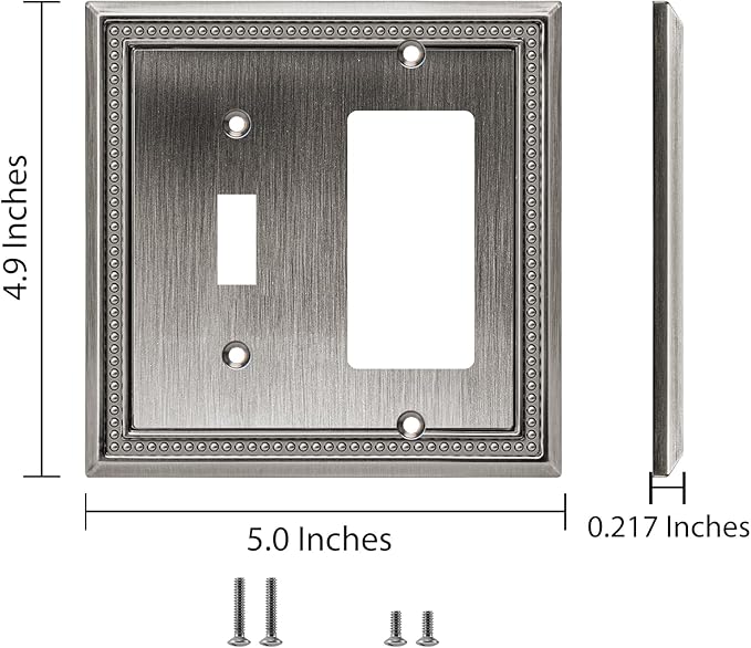 Henne Bery Sunken Pearls Heavy Duty Decorative Wall Plate Switch Plate Outlet Cover (Toggle/Decorator, Heirloom Silver)