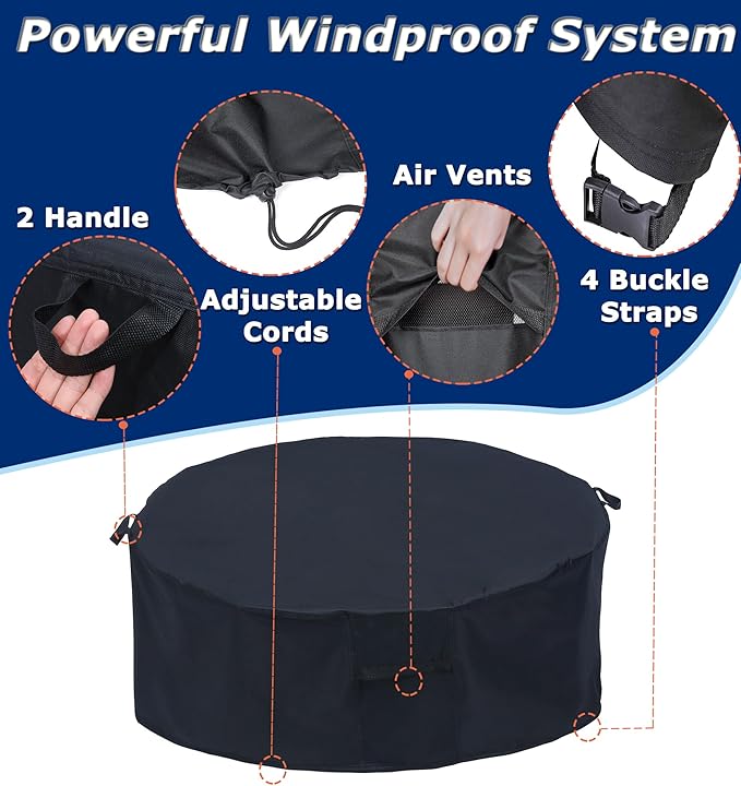 Round Patio Furniture Covers - 74" Dia Waterproof Table & Fire Pit Cover - Anti-Fading for Outdoor Dining Sets