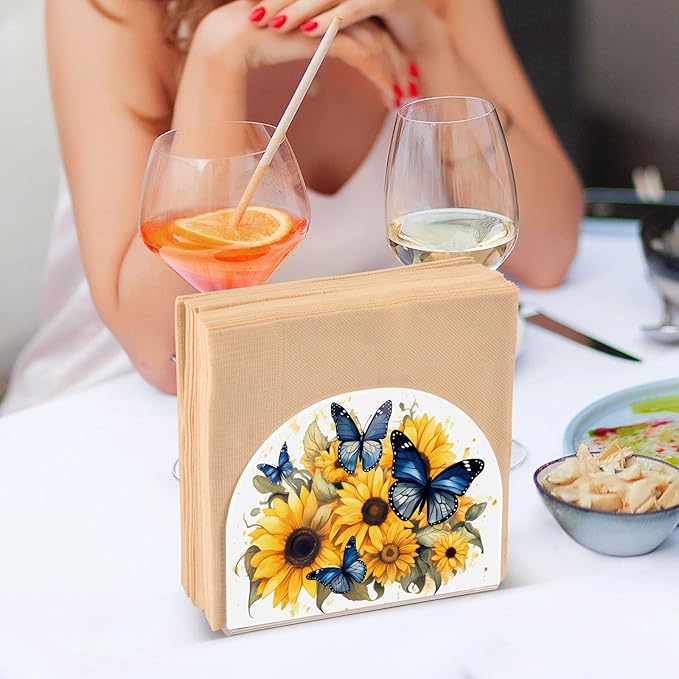 Napkin Holder Sunflower and Butterfly Crystal Clear Acrylic Napkin Holders Paper Napkin Holder Dining Table Dispenser for Kitchen Restaurant Home Decor Bar Accessories