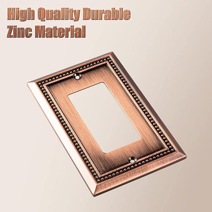 Henne Bery Sunken Pearls Heavy Duty Decorative Wall Plate Switch Plate Outlet Cover (Single Decorator, 3 Pack, Antique Copper)