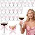 20 Set Disposable Plastic Martini Glasses with Pink Bow 6.5 oz Clear Coupe Glasses Acrylic Champagne Tower a Tini Bit Party Favor Cocktail Unbreakable Dessert Glass for Wedding Birthday