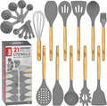 Kitchen Utensils Set, 21 Wood and Silicone Cooking Utensil Set, Non-Stick and Heat Resistant Kitchen Utensil Set, Kitchen Tools