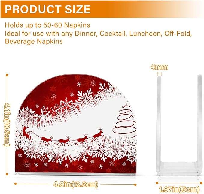 Napkin Holder Red Christmas Crystal Clear Acrylic Napkin Holders,Deer Paper Napkin Holder Dining Table Dispenser for Kitchen Restaurant Home Decor Bar Accessories