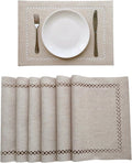 Placemats Set of 6 for Dining Table with Hollow Edge Design- Table Mats 12x 18 Inch, Cloth Place mats Machine Washable (Beige 6pcs)