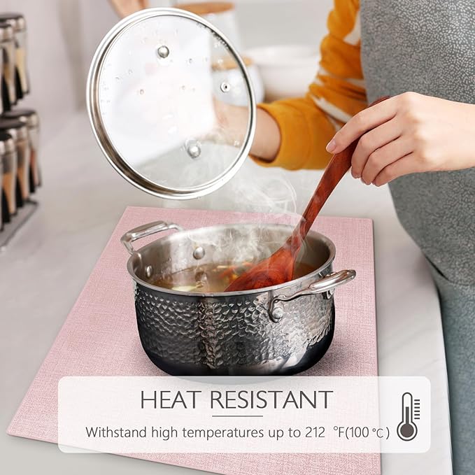 Faux Leather Placemats Set of 6 Washable PU Table mats for Kitchen Table - Heat Resistant, Waterproof, Easy Clean, Anti Slip 11.8" x 17" (Pink-6 Pack)