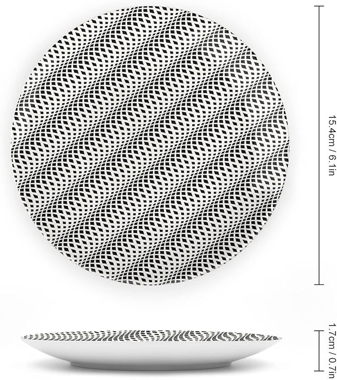 Ceramic Plates, Abstract Decorative Ceramic Plates, Wavy Rhombus Abstract Modern Monochrome Decor, 7 Inch, Household Plates Decorative, Black White