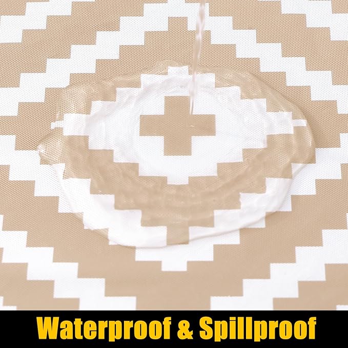 Smiry Rectangle Table Cloth Cover, Waterproof Elastic Fitted Picnic Tablecloth for 8 Foot Tables, Wipeable Flannel Backed Vinyl Tablecloths for Camping, Dining, Outdoor (Khaki, 30" x 96")