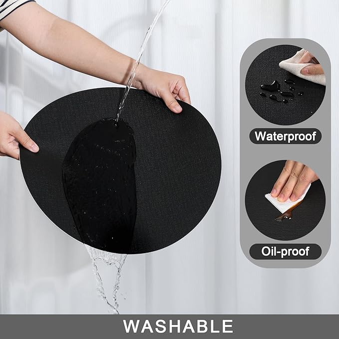 Myir JUN Round Placemats Dual Sided, Faux Leather Place Mats Set of 4 Indoor Placemats for Dining Table Outdoor Placemats Non-Slip Washable Table Mats (Set of 8, Black)