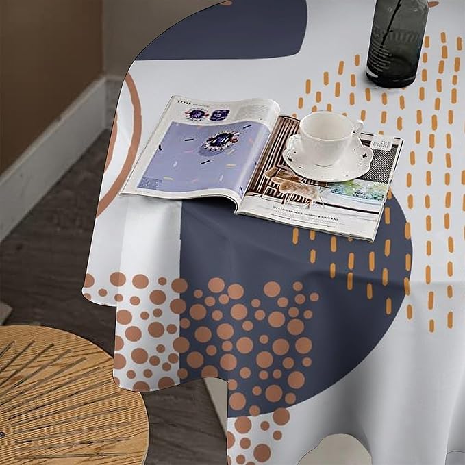 Abstract Modern Art Mid Century Round Tablecloth, Mid Century Rustic Boho Art Pattern Tablecloth for Home Party Dining Room Kitchen Decor 70Inch(178cm)