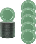100 PCS Antique Charger Plates Bulk, 13 Inch Round Textured Edge Plastic Dinner Chargers, Bulk Plastic Charger Plates Set for Wedding, Party, Table Decor (Green)