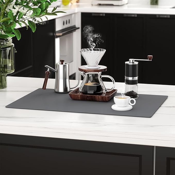 2-Pack Extra Thick Silicone Counter Mats - 24”x16” Large Heat Resistant Kitchen Countertop Protector, Non-Slip Hot Pad Trivet for Air Fryer, Hot Pots & Pans, Coffee Maker(Grey)