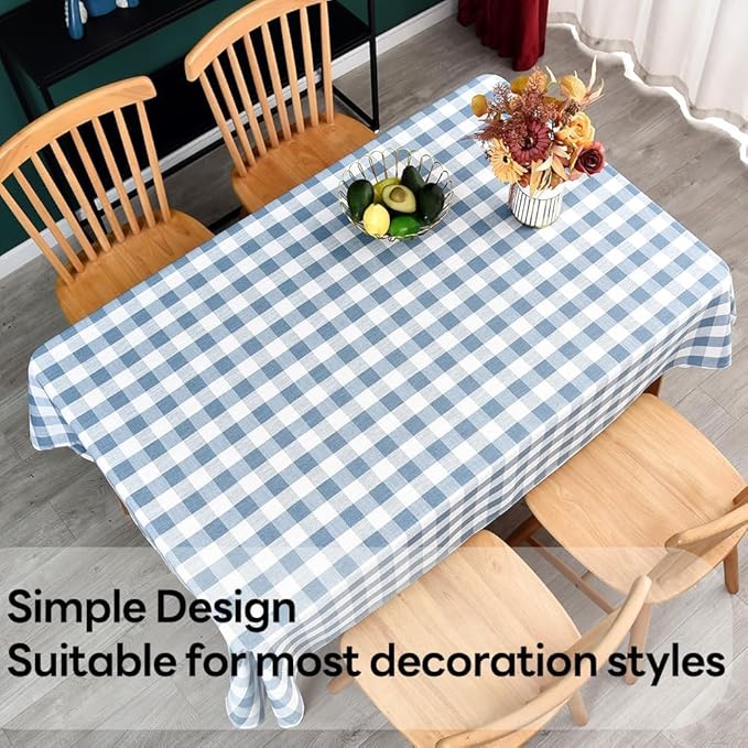 Gingham Table Cloth for Rectangle Tables Sky Blue Checkered Plaid Tablecloth Heavy Duty Cotton Blend Washable & Wrinkle Table Cover for Outdoor Kitchen Dining Picnic Camping (60x84 Inch)