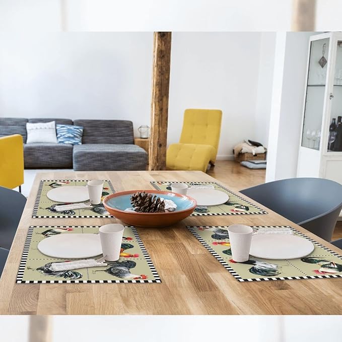 Farmhouse Rooster Placemats Set of 4 Washable Table Place Mats for Dining Kitchen Party Decor