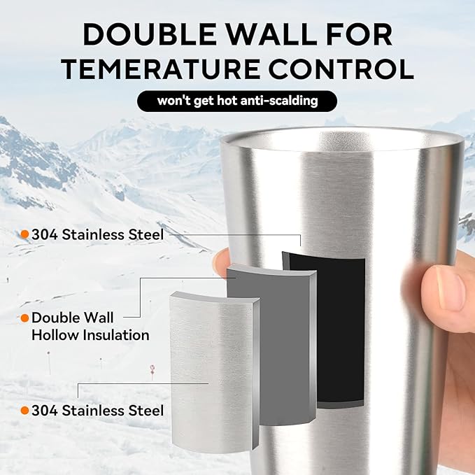 5 Pcs 18.6 oz Small Metal Cup, Double Wall Vacuum Stainless Steel Insulated Cup, Reusable Camping Cups Unbreakable Indoor Outdoor for Party, Home, Office, BBQ, Silver