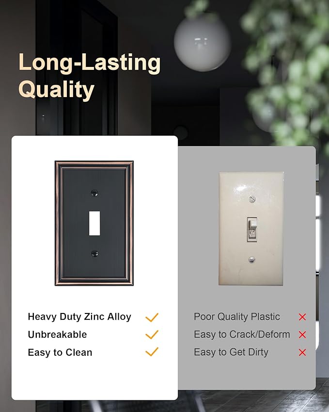 6-Pack Single Toggle Light Switch Cover Plate, Durable Solid Zinc Alloy Decorative Switch Plate Covers, Aged Bronze 1 Gang Wall Plate, Corrosion Resistant