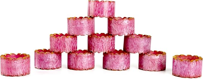 ALPHA Living HOME Napkin Rings Set of 12 - Handmade Epoxy Resin Napkin Holders | Elegant Table Decor for Dining, Weddings & Parties | Durable & Stylish Farmhouse Napkin Rings (Pink Gold)