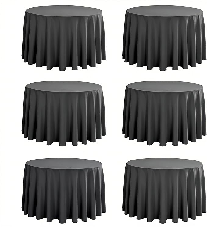 6-Pack Round 90-inch Grey Table Cloths, Solid Stain and Wrinkle Resistant Circular Tablecloth, Premium Plain Weave Polyester Fabric Table Linen Covers for Hotel, Banquet