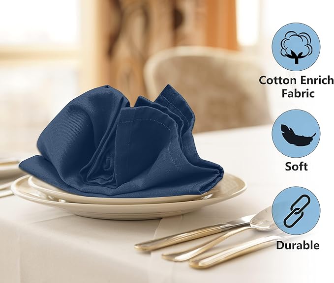 Ruvanti Cloth Napkins Set of 4, 18x18 Inches Napkins Cloth Washable, Soft, Durable, Absorbent, Cotton Blend. Table Dinner Napkins Cloth for Hotel, Lunch, Restaurant, Wedding Parties - Ocean Blue