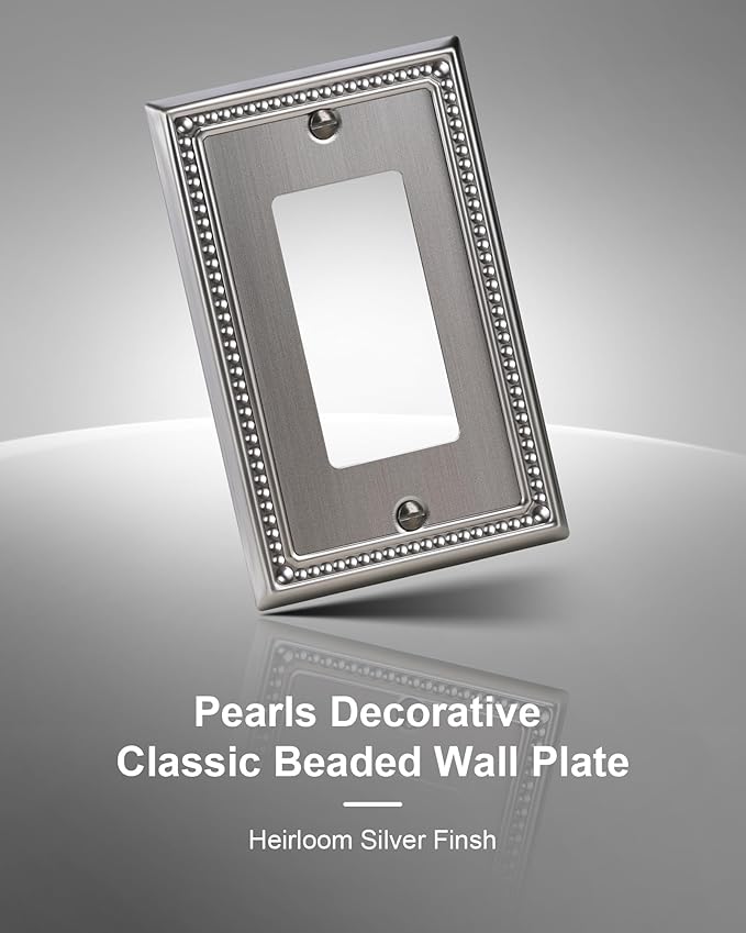 2-Pack Decorator Outlet Cover Plate, Pearls Decorative Switch Plates and Outlet Covers, Antique Silver Metal Wall Plates for Electrical Outlets