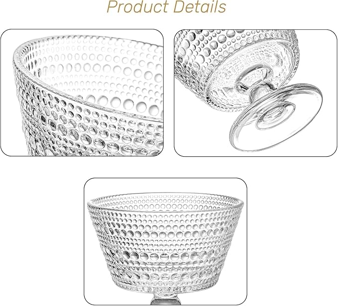 ZOOFOX 6 Pack Glass Ice Cream Bowl Set, 9 oz Footed Fruit Parfait Cups, Embossed Design Glass Dessert Bowls for Sundae, Ice Cream, Smoothie, Fruit, Salad, Yogurt, Cocktail, Snack