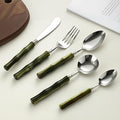 20 Piece Silverware Set Service for 4,Premium Bamboo Acrylic Handle Flatware Set Home Include Fork Knife Spoon Set Package for Christmas and Thanksgiving（Green）