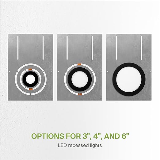 ASD 13 Inch New Construction Mounting Plate with Asymmetric Round Hole - 3/4/6 Inch Flat Steel Rough in Wafer Light Bracket, Shallow LED Recessed Lighting Housing, 48 Pack