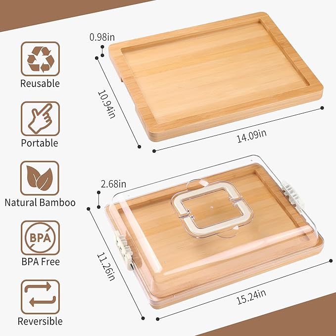 Charcuterie Board with Lid and Handle - Portable Travel Design Bamboo Cheese Board Set with 4 Cheese Tools, Gift for Housewarming, Weddings, Picnics (1 Compartment, White)