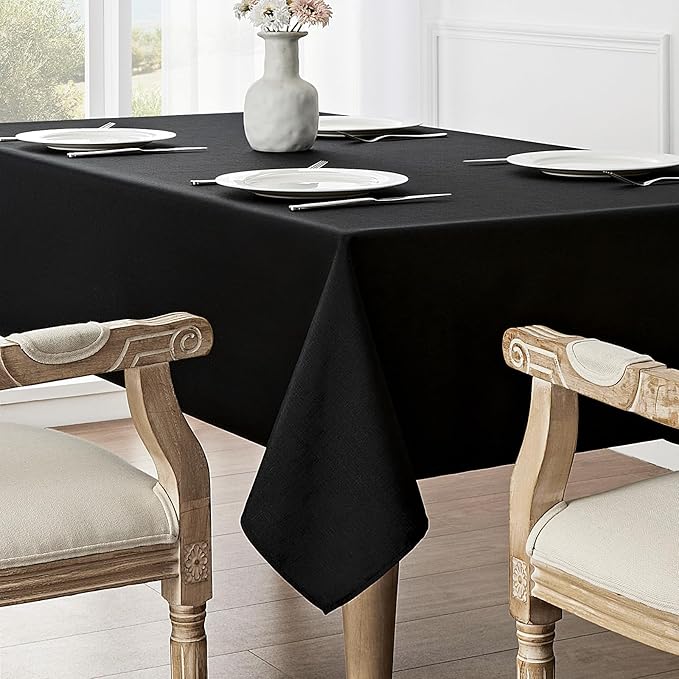 Rectangle Tablecloth Waterproof 60x120 inch Linen Textured Table Cloth Stain and Wrinkle Resistant Washable, Decorative Fabric Table Cover for Dining, Party and Camping, Black