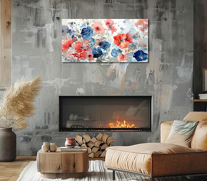 ADJUVANT Wall Art Watercolor Vibrant Floral 40"L x 20"W, Colorful Poppies With Soft Hues Canvas Painting Lively Blooms Artwork Delicate Tones Prints Wall Decor for Living Room Bedroom Bathroom Home Office