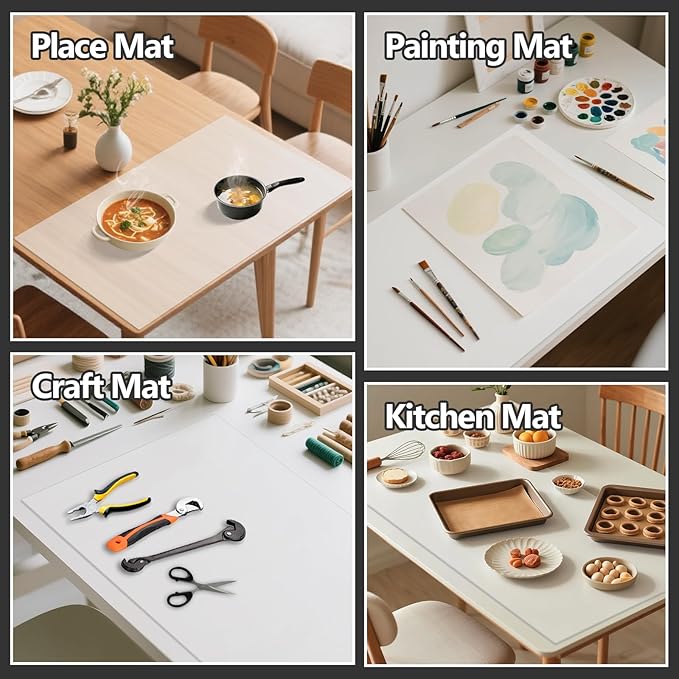 48" x 24" Heat Resistant Mat for Countertop Lanstics Silicone Baking Mat Non-Slip Silicone Mats Multipurpose Countertop Protector Mats Fire Resistant Mat Place Mat for Kitchen Counter (White)