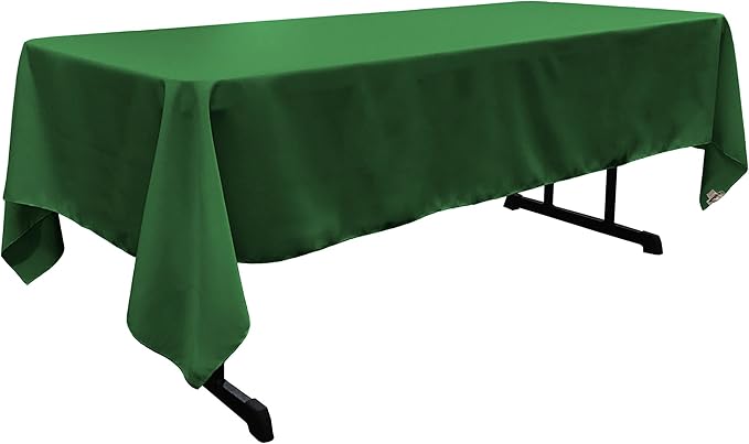 LA Linen Polyester Poplin Washable Rectangular Tablecloth, Stain and Wrinkle Resistant Table Cover 60x126, Fabric Table Cloth for Dinning, Kitchen, Party, Holiday 60 by 126-Inch, Emerald Green