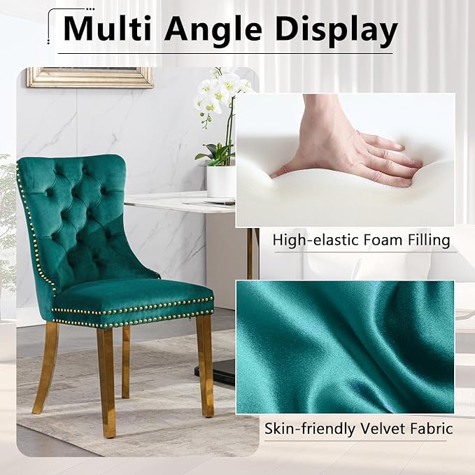7 Piece Glass Dining Table Set,70" Dinner Room Glass Table Set for 6,Modern Kitchen Dinner Table Set with Stainless Steel Base and 6 Upholstered Velvet Dining Chairs for Living Dining Room