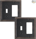 2-Pack Combo Toggle/Decorator Light Switch Cover Plate, Pearls Decorative Electrical Outlet Covers, Metal Wall Switch Plates and Outlet Covers, Aged Bronze